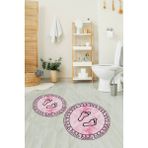 Napoli Home Dijital Baskılı Kaymaz Yıkanabilir Ayak Desen Yuvarlak Ikili Banyo Takımı, N-Y-Klozet-19-Pembe, - Renkli - Paspas
