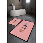Napoli Home Dijital Baskılı Kaymaz Yıkanabilir Bath Ikili Banyo Takımı Klozet Takımı, N-Klozet-08-Pembe, - Renkli - Paspas