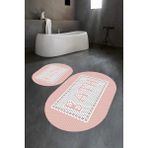 Napoli Home Dijital Baskılı Kaymaz Yıkanabilir Bath Oval Banyo Takımı Klozet Takımı, N-O-Klozet-07-Pembe, - Renkli - Paspas