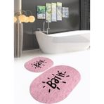 Napoli Home Dijital Baskılı Kaymaz Yıkanabilir Bath Oval Banyo Takımı Klozet Takımı, N-O-Klozet-09-Pembe,
