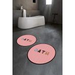 Napoli Home Dijital Baskılı Kaymaz Yıkanabilir Bath Yuvarlak Ikili Banyo Takımı, N-Y-Klozet-08-Pembe, - Renkli - Paspas