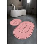 Napoli Home Dijital Baskılı Kaymaz Yıkanabilir Bathroom Oval Banyo Takımı Klozet Takımı, N-O-Klozet-04-Pembe, - Renkli - Paspas