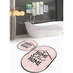Napoli Home Dijital Baskılı Kaymaz Yıkanabilir Home Oval Banyo Takımı Klozet Takımı, N-O-Klozet-14-Pembe,