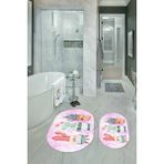 Napoli Home Dijital Baskılı Kaymaz Yıkanabilir Kaktüs Oval Banyo Takımı Klozet Takımı, N-O-Klozet-24-Pembe,