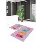 Napoli Home Dijital Baskılı Kaymaz Yıkanabilir Kedi Desen Ikili Banyo Takımı Klozet Takımı, N-Klozet-41-Pembe, - Renkli - Paspas