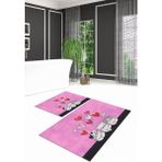 Napoli Home Dijital Baskılı Kaymaz Yıkanabilir Kedi Desen Ikili Banyo Takımı Klozet Takımı, N-Klozet-42-Pembe, - Renkli - Paspas