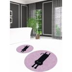 Napoli Home Dijital Baskılı Kaymaz Yıkanabilir Kedi Desen Yuvarlak Ikili Banyo Takımı, N-Y-Klozet-39-Pembe, - Renkli - Paspas
