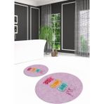 Napoli Home Dijital Baskılı Kaymaz Yıkanabilir Kedi Desen Yuvarlak Ikili Banyo Takımı, N-Y-Klozet-41-Pembe, - Renkli - Paspas