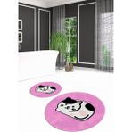 Napoli Home Dijital Baskılı Kaymaz Yıkanabilir Kedi Desen Yuvarlak Ikili Banyo Takımı, N-Y-Klozet-43-Pembe, - Renkli - Paspas