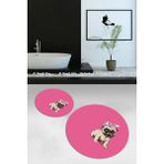 Napoli Home Dijital Baskılı Kaymaz Yıkanabilir Köpek Desen Yuvarlak Ikili Banyo Takımı, N-Y-Klozet-38-Pembe, - Renkli - Paspas