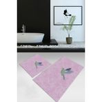 Napoli Home Dijital Baskılı Kaymaz Yıkanabilir Kuş Desen 2'li Banyo Takımı Klozet Takımı, N-Klozet-36-Pembe, - 60 x 100
