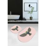 Napoli Home Dijital Baskılı Kaymaz Yıkanabilir Kuş Desen Oval Banyo Takımı Klozet Takımı, N-O-Klozet-37-Pembe, - 60 x 100