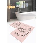 Napoli Home Dijital Baskılı Kaymaz Yıkanabilir Welcome Ikili Banyo Takımı Klozet Takımı, N-Klozet-11-Pembe, - Renkli - Paspas