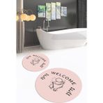 Napoli Home Dijital Baskılı Kaymaz Yıkanabilir Welcome Yuvarlak Ikili Banyo Takımı, N-Y-Klozet-11-Pembe, - Renkli - Paspas