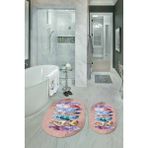 Napoli Home Dijital Baskılı Kaymaz Yıkanabilir Yaprak Oval Banyo Takımı Klozet Takımı, N-O-Klozet-25-Kahve, - Renkli - Paspas