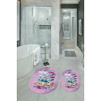 Napoli Home Dijital Baskılı Kaymaz Yıkanabilir Yaprak Oval Banyo Takımı Klozet Takımı, N-O-Klozet-25-Pembe, - Renkli - Paspas