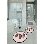Napoli Home Dijital Baskılı Kaymaz Yıkanabilir Yaprak Yuvarlak Ikili Banyo Takımı, N-Y-Klozet-26-Pembe,
