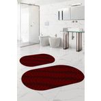 Napoli Home Dijital Baskılı Yıkanabilir Kaymaz Yaprak Desenli Oval Banyo Paspası Klozet Takımı, KLOZET-74-BORDO,