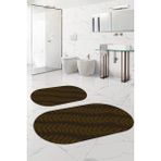 Napoli Home Dijital Baskılı Yıkanabilir Kaymaz Yaprak Desenli Oval Banyo Paspası Klozet Takımı, Klozet-74-Kahve, - Kahverengi