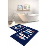 Napoli Home Dijital Baskılı Yıkanabilir Renkli Balık Desenli Banyo Paspası Klozet Takımı, -LACİVERT,