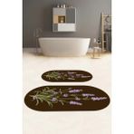 Napoli Home Dijital Baskılı Yıkanabilir Sade Çiçek Desenli Oval Banyo Paspası Klozet Takımı, Klozet-61-Kahve, - Kahverengi