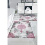 Napoli Home Dijital Baskılı Yıkanabilir Sade Vektörel Desenli Banyo Paspası Klozet Takımı, Klozet-95-Pembe,
