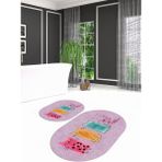 Napoli Home Dijital Kaymaz Yıkanabilir Kedi Desen Oval Banyo Takımı Klozet Takımı, N-O-Klozet-41-Pembe, - Renkli - Paspas