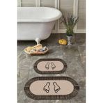 Napoli Home Dijital Yıkanabilir Çerçeveli Ayak Baskılı Oval Banyo Paspası Klozet Takımı, Klozet-52-Kahve, - Kahverengi