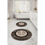 Napoli Home Dijital Yıkanabilir Çerçeveli Ayak Baskılı Yuvarlak Banyo Paspası Klozet Takımı, Klozet-52-Kahve, - Kahverengi