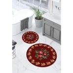 Napoli Home Dijital Yıkanabilir Çerçeveli Çiçek Desen Yuvarlak Banyo Paspası Klozet Takımı
