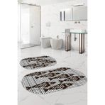 Napoli Home Dijital Yıkanabilir Kaymaz Balık Modelli Oval Banyo Paspası Klozet Takımı, Klozet-70-Kahve, - Kahverengi