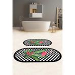 Napoli Home Dijital Yıkanabilir Kaymaz Flamingo Desenli Oval Banyo Paspası Klozet Takımı, Klozet-62-Siyah,