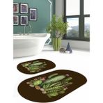 Napoli Home Dijital Yıkanabilir Kaymaz Kaktüs Desenli Oval Banyo Paspası Klozet Takımı, Klozet-63-Kahve, - Kahverengi