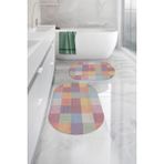 Napoli Home Dijital Yıkanabilir Kaymaz Kilim Görünümlü Oval Banyo Paspası Klozet Takımı, Klozet-88-Renkli,