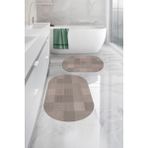 Napoli Home Dijital Yıkanabilir Kaymaz Kilim Görünümlü Oval Banyo Paspası Klozet Takımı, Klozet-88-Vizon,