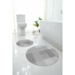 Napoli Home Dijital Yıkanabilir Kaymaz Kilim Görünümlü Yuvarlak Banyo Paspası Klozet Takımı, KLOZET-88-GRİ,