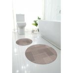 Napoli Home Dijital Yıkanabilir Kaymaz Kilim Görünümlü Yuvarlak Banyo Paspası Klozet Takımı, KLOZET-88-VİZON,