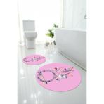 Napoli Home Dijital Yıkanabilir Kaymaz Kuş Tüyü Desenli Yuvarlak Banyo Paspası Klozet Takımı, Klozet-92-Pembe,