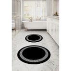 Napoli Home Dijital Yıkanabilir Kaymaz Sade Çerçeveli Yuvarlak Banyo Paspası Klozet Takımı, KLOZET-56-SİYAH,