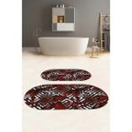 Napoli Home Dijital Yıkanabilir Klasik Çiçek Desenli Oval Banyo Paspası Klozet Takımı, Klozet-60-Kırmızı,