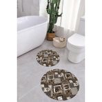 Napoli Home Dijital Yıkanabilir Klasik Çiçek Desenli Yuvarlak Banyo Paspası Klozet Takımı, Klozet-80-Kahve, - Kahverengi