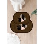 Napoli Home Dijital Yıkanabilir Modern Kaktüs Modelli Oval Banyo Paspası Klozet Takımı, Klozet-93-Kahve, - Kahverengi