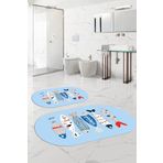 Napoli Home Dijital Yıkanabilir Renkli Balık Desenli Oval Banyo Paspası Klozet Takımı, KLOZET-69-MAVİ,