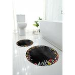Napoli Home Dijital Yıkanabilir Renkli Çiçek Desenli Yuvarlak Banyo Paspası Klozet Takımı, Klozet-90-Gri,