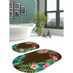 Napoli Home Dijital Yıkanabilir Renkli Flamingo Desenli Oval Banyo Paspası Klozet Takımı, Klozet-67-Kahve, - Kahverengi