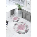 Napoli Home Dijital Yıkanabilir Sade Vektörel Desenli Yuvarlak Banyo Paspası Klozet Takımı, KLOZET-95-PEMBE,
