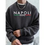 Napoli Italya Mektup Desenli Moda Kapüşonlu Üst Erkekler Sonbahar Polar Kapşonlu Kazak Rahat - Antrasit - XL