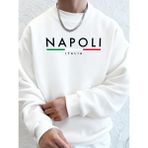 Napoli Italya Mektup Desenli Moda Kapüşonlu Üst Erkekler Sonbahar Polar Kapşonlu Kazak Rahat - Beyaz