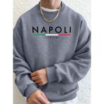 Napoli Italya Mektup Desenli Moda Kapüşonlu Üst Erkekler Sonbahar Polar Kapşonlu Kazak Rahat - Gri - 5XL
