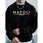 Napoli Italya Mektup Desenli Moda Kapüşonlu Üst Erkekler Sonbahar Polar Kapşonlu Kazak Rahat - Siyah - XL